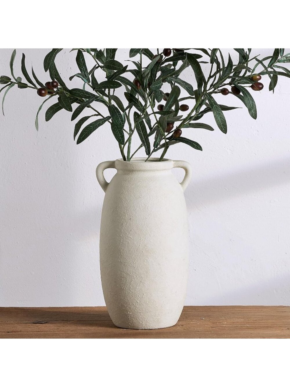 12 inch Off White Ceramic Flower Pottery Farmhouse Rustic Vase Living Room Deco